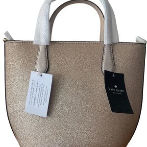 Kate Spade NEW Glimmer Satchel ~ Gold Glitter Mixed Materials Crossbody